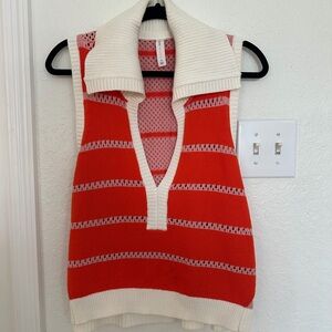 Daily Practice by Anthropologie Striped Open Knit Sweater Vest with Collar